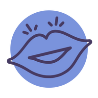 icon of lips in black overlayed on blue circle on white background